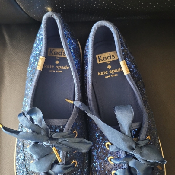 Kate Spade Keds Blue Glitter Sneakers Size 8.5 - Picture 3 of 7